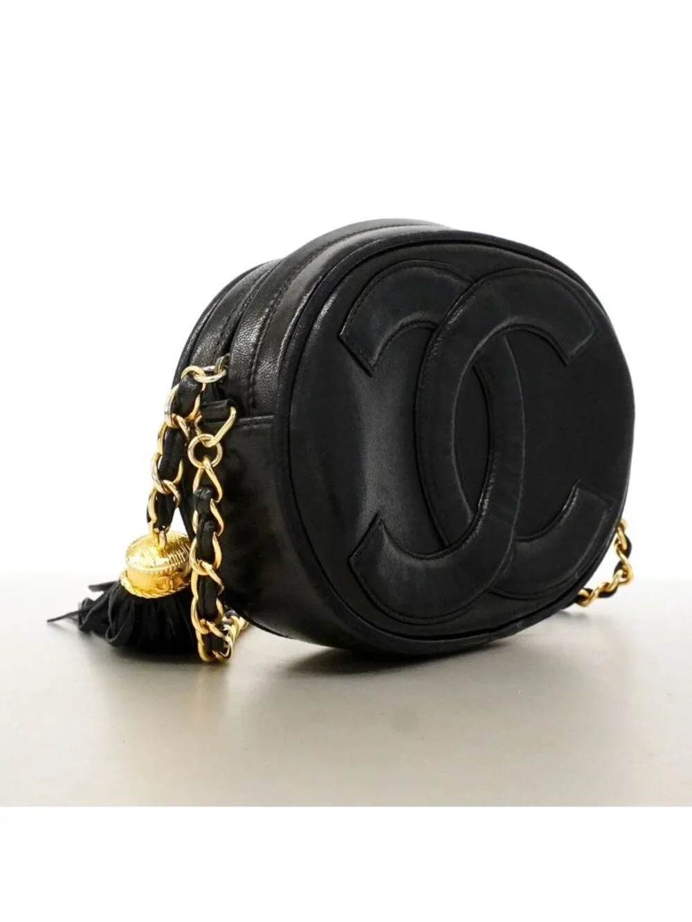 Chanel Shoulder Bag Lambskin Black Gold